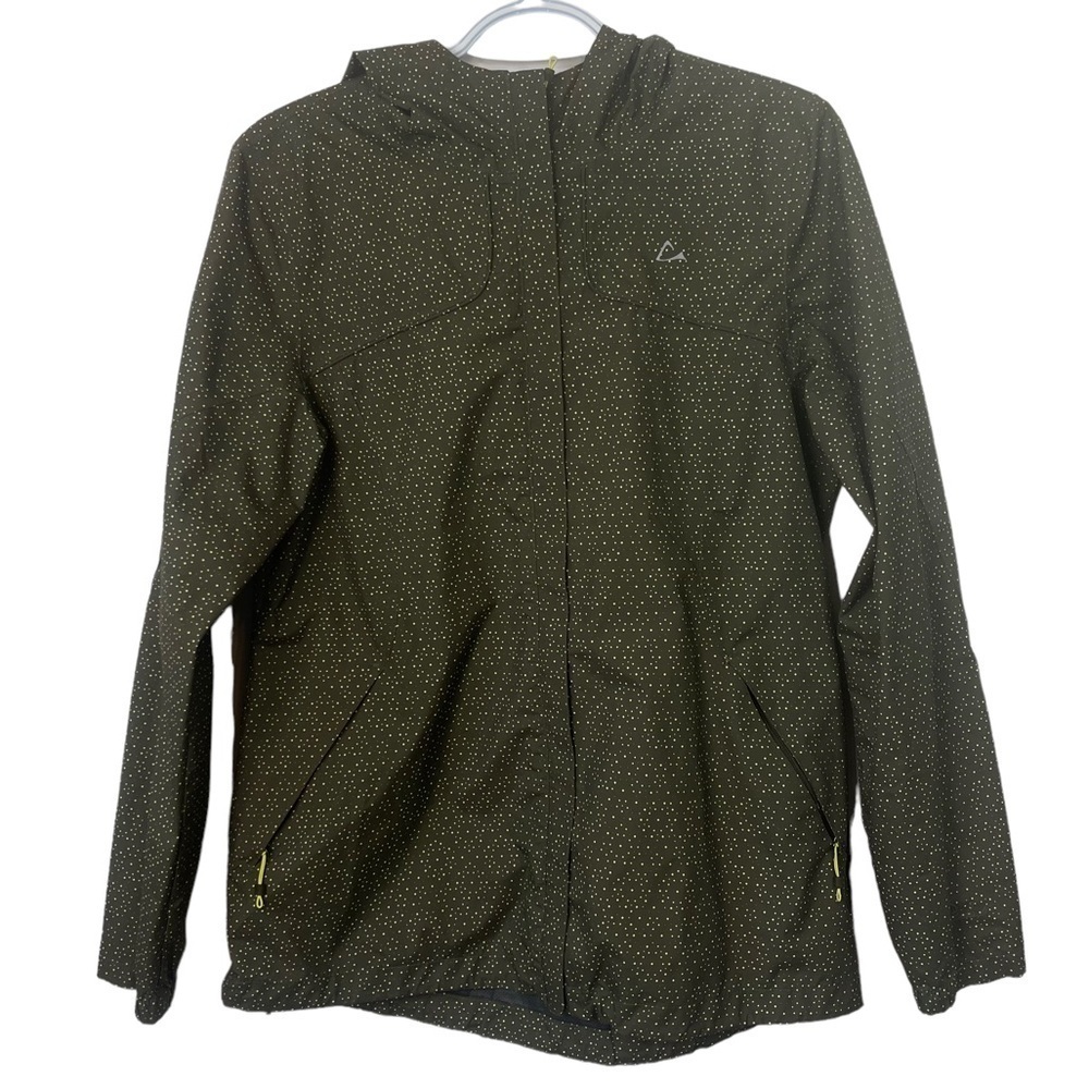 Paradox Women’s Green Polka Dot Full Zip Hooded Rain Jacket Size Medium